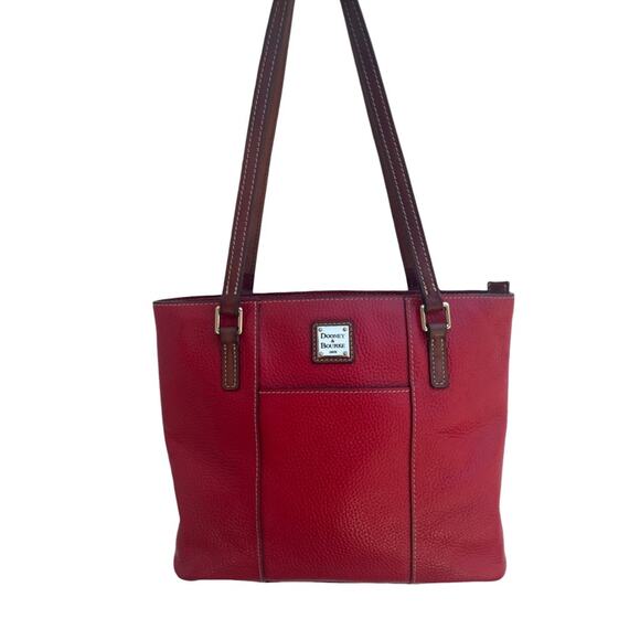 Dooney & Bourke Red Lexington Pebbled Leather Tote Bag | Brown Handles - Picture 1 of 16